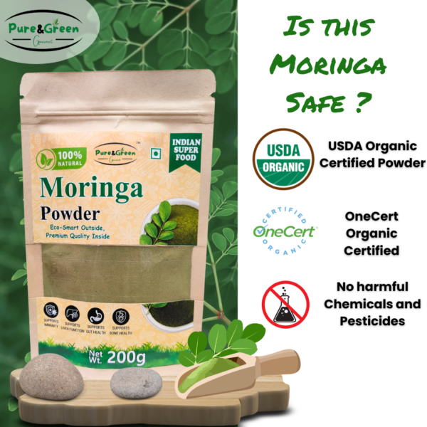 Pure&Green Gourmet Moringa Powder – 100% Natural & Raw | Rich in Iron, Calcium, Antioxidants & Vitamins | Superfood for Immunity, Energy & Detox | 200g - Image 5