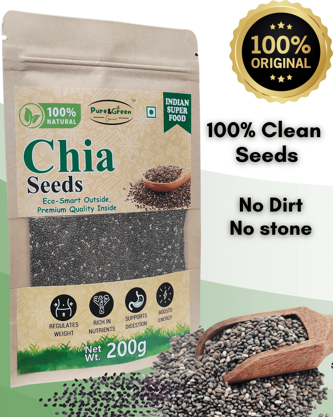 Pure&Green Gourmet Premium Chia Seeds – 100% Natural & Raw | High in Omega-3, Fiber & Protein | Superfood for Weight Loss, Digestion & Energy | 200g - Image 4