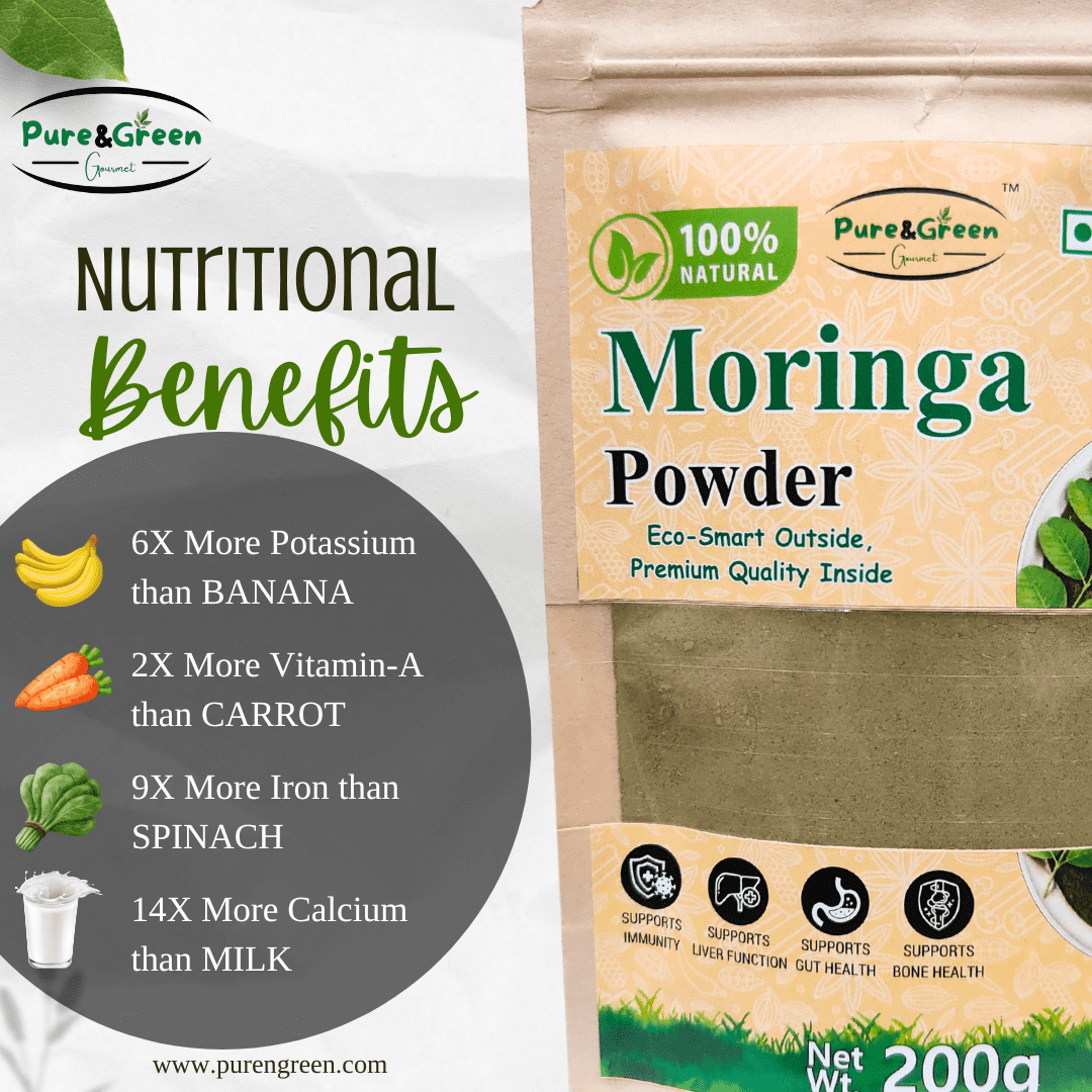 Pure&Green Gourmet Moringa Powder – 100% Natural & Raw | Rich in Iron, Calcium, Antioxidants & Vitamins | Superfood for Immunity, Energy & Detox | 200g - Image 6