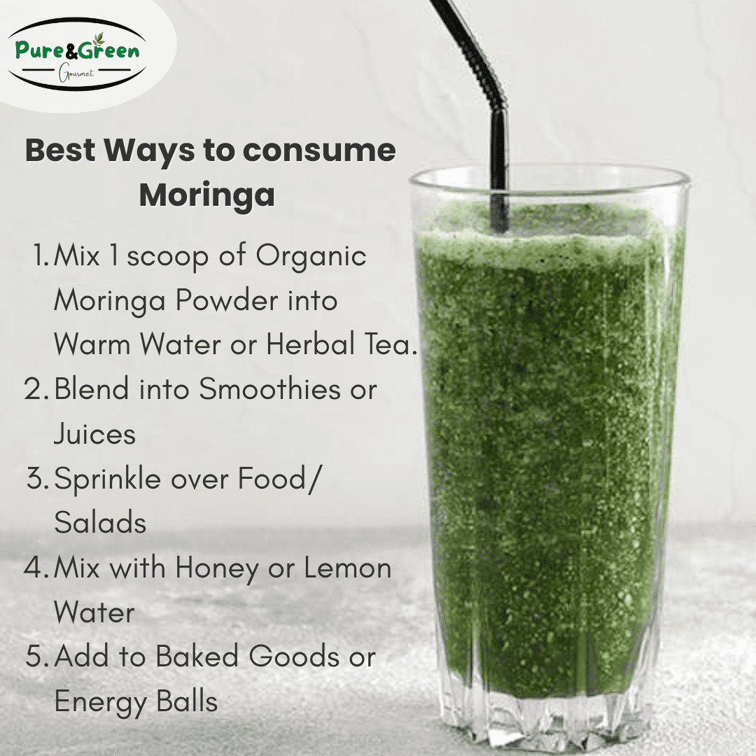 Pure&Green Gourmet Moringa Powder – 100% Natural & Raw | Rich in Iron, Calcium, Antioxidants & Vitamins | Superfood for Immunity, Energy & Detox | 200g - Image 4