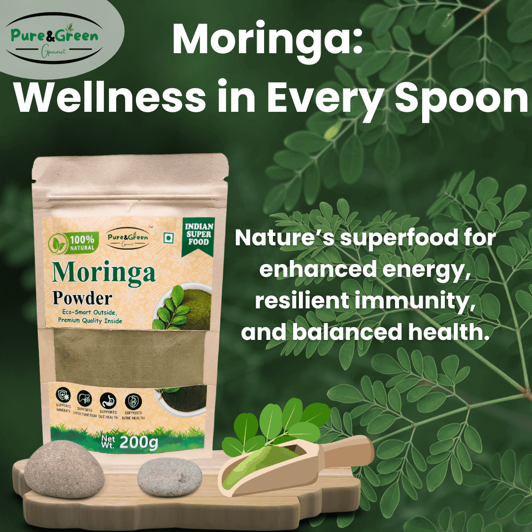 Pure&Green Gourmet Moringa Powder – 100% Natural & Raw | Rich in Iron, Calcium, Antioxidants & Vitamins | Superfood for Immunity, Energy & Detox | 200g - Image 2
